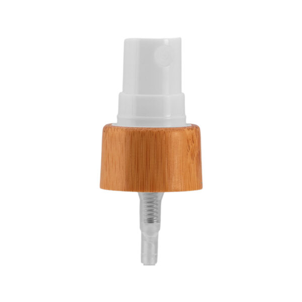 Válvula Pump Spray Bamboo 18/410: design elegante com bambu 100% verdadeiro, ideal para fragrâncias, tônicos e embalagens sustentáveis.