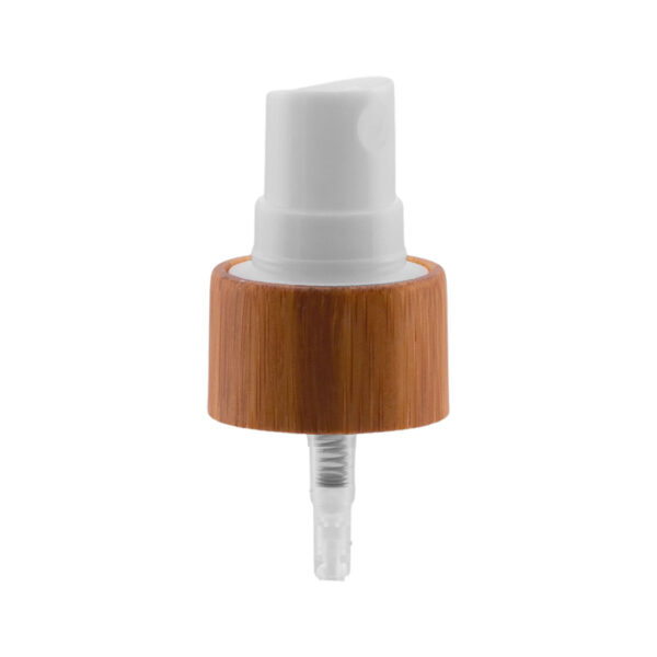 Válvula Pump Spray Bamboo 20/410: design elegante com bambu 100% verdadeiro, ideal para fragrâncias, tônicos e embalagens sustentáveis.