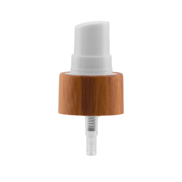 Válvula Pump Spray Bamboo 20/410: design elegante com bambu 100% verdadeiro, ideal para fragrâncias, tônicos e embalagens sustentáveis.