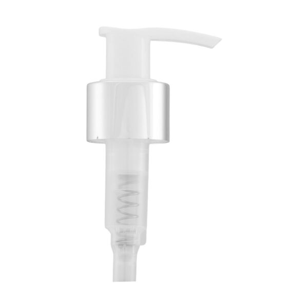 Válvula Pump Natural com Prata Luxo 24/410, perfeita para garantir precisão na dosagem e agregar sofisticação à sua embalagem. Ideal para cosméticos e líquidos.