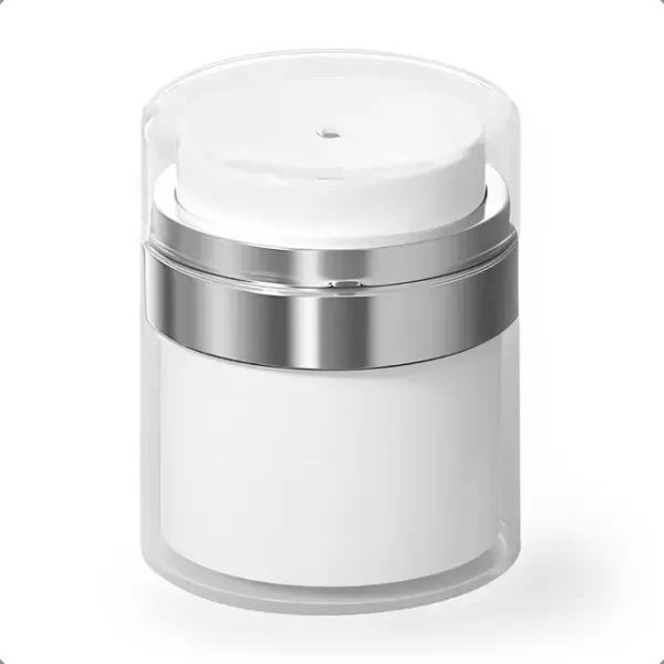 Frasco Pote Airless Premium de 30g com acabamento dourado ou prata, design luxuoso, ideal para cosméticos pastosos como cremes e hidratantes.