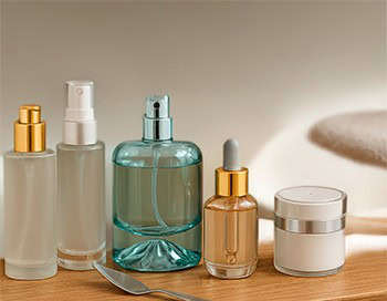 Frascos e válvulas metalizadas da Linha Luxo Valem para embalagens premium de cosméticos